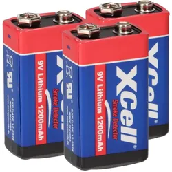 3x XCell Lithium 9V Block Hochleistungs- Batterien für Rauchmelder / Feuermelder - 10 Jahre Batterie Lebensdauer