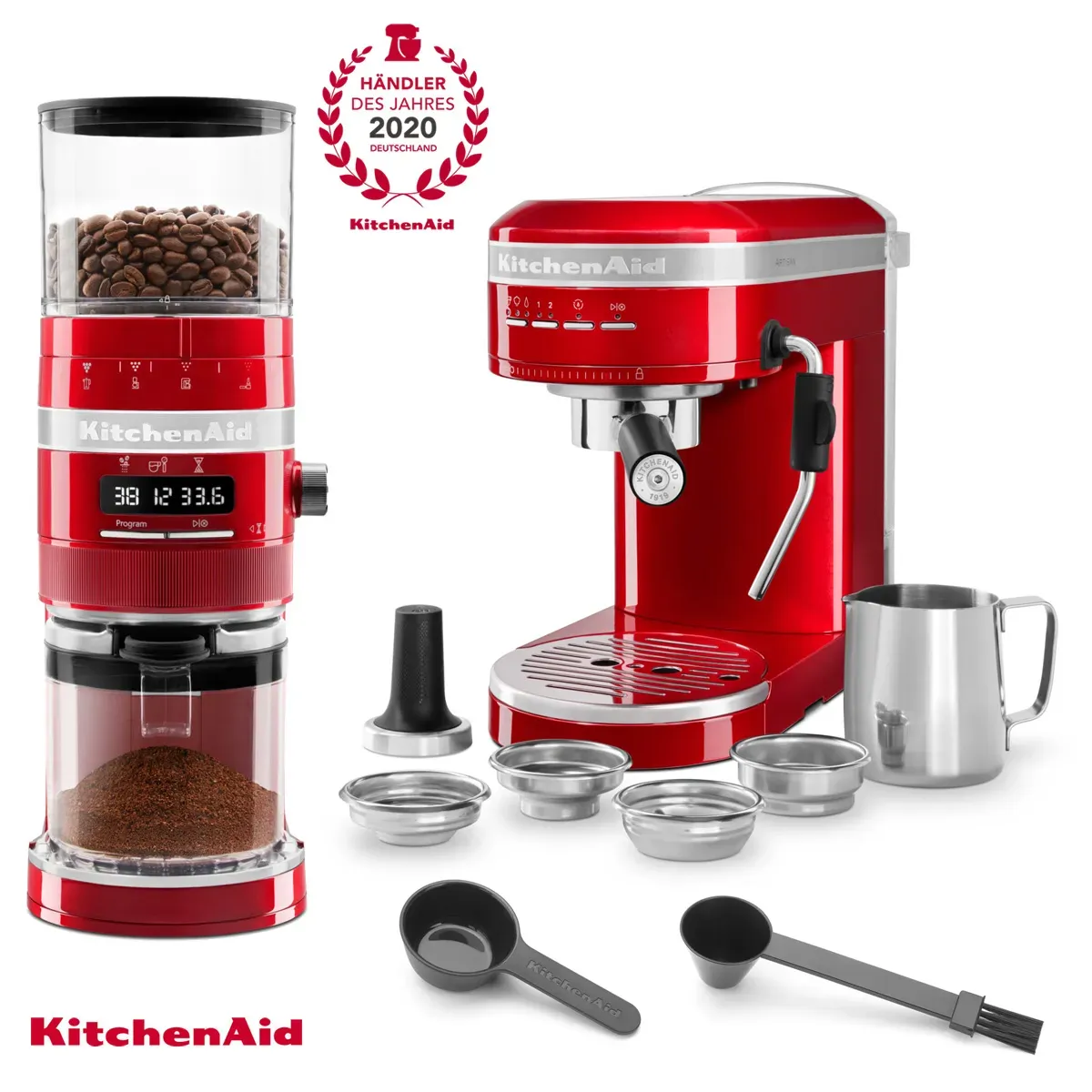 KitchenAid Artisan Espressomaschine mit Kaffeemühle im Set Liebesapfelrot