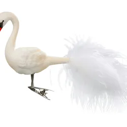 Christbaumschmuck Glas Vogel Schwan mit Federn auf Clip 10cm Weiß Weihnachtsdeko