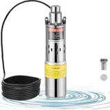Vevor Solar Wasserpumpe, 24 V DC, 277 W, Tiefbrunnenpumpe, max. Durchfluss 2,1 m3/H, max. Förderhöhe 83 m, max. Eintauchtiefe 20 m, Bewässerung von Bauernhöfen, Tränken von Nutztieren