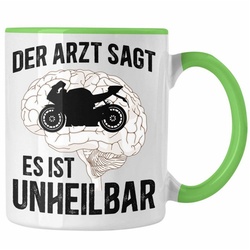 Trendation Tasse Trendation – Motorradfahrer Geschenk Männer Motorrad Tasse mit Spruch Kaffeetasse für Biker Herren grün