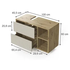 Vicco Viola, Artisan-Eiche/Cashmere, 100 x 60 cm mit 2 Schubladen Model 60725 - Braun/Weiß
