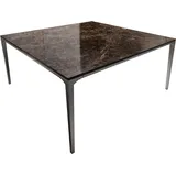 DeLife Wohnzimmertisch Levente Keramik Laminam® Emperador Extra Lucidato Dunkelbraun 85x85 cm Gestell Edelstahl Silber