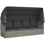 vidaXL Outdoor-Loungebett mit Dach und Kissen Grau Poly Rattan 1