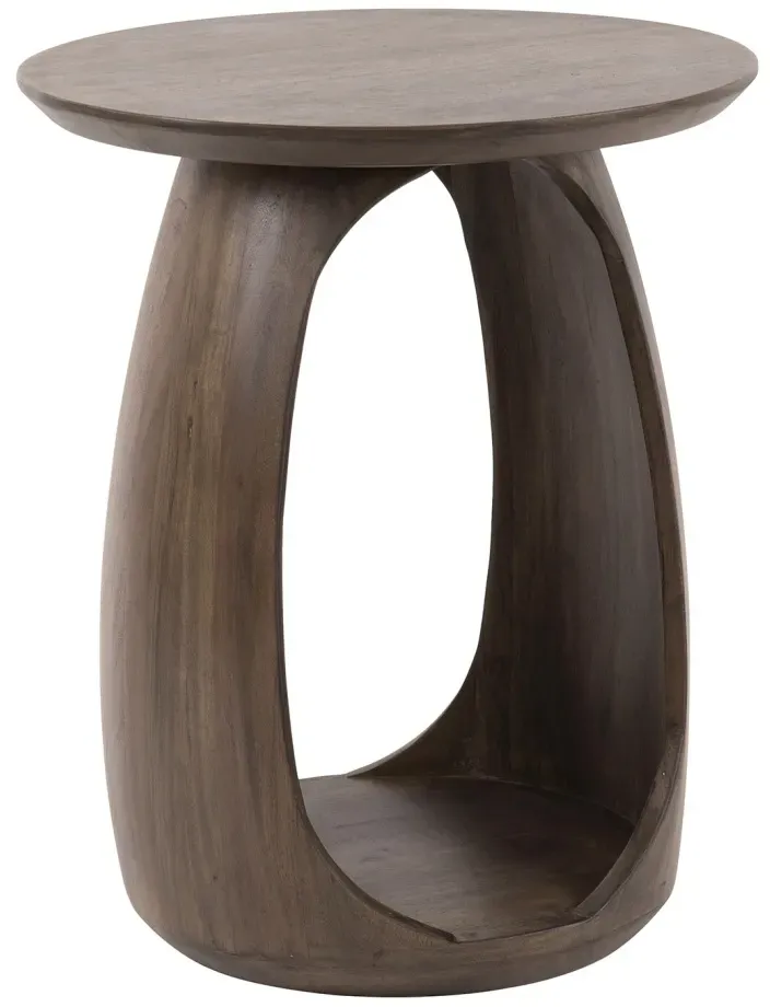 Beistelltisch Caviro aus massivem Akazienholz, skulpturales Design, modern, braun, mit Stauraum