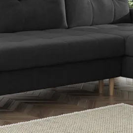 möbel punkt Ecksofa OSLO Webstoff Schwarz mit Bett Bettkasten Sofa Schlafsofa Ottomane universell Links oder Rechts
