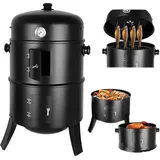 3-in-1 Holzkohlegrill, Bbq Smoker, Räucherfass Mit Thermometer
