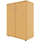 fm Büromöbel Flügeltürenschrank abschließbar für 3 Ordnerhöhen Breite 80 cm braun, 80x111.5x44.2 cm