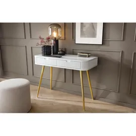 Deine Möbel 24 Schminktisch, Weiß, Gold, Holzwerkstoff, 2 Schubladen, 103x80x49 cm, Wohnzimmer, Wohnzimmertische, Konsolentische