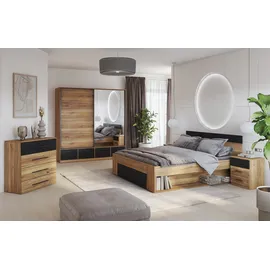 Home Affaire Bettgestell HOME AFFAIRE "Faweza, Breite 160 bzw. 180 cm, Stauraumbett", beige (eiche mauvella, schwarz, eiche mauvella, schwarz), B:166cm H:90cm L:205cm, Betten, Bettgestell, Funktionsbett Schublade mit extra viel Stauraum