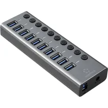 Renkforce 10 Port USB 3.2 Gen 2-Hub einzeln schaltbar, mit Aluminiumgehäuse Silber-Schwarz