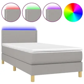 vidaXL Boxspringbett mit Matratze & LED Hellgrau 100x200 cm Stoff