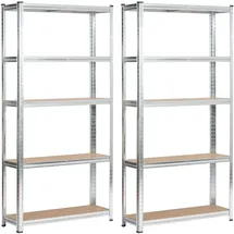 Akord 2er Set Schwerlastregal Silber Galvanisiert 90 Cm 10 Regalböden B90xh30xt180 Cm
