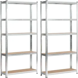 Akord 2er Set Schwerlastregal Silber Galvanisiert 90 Cm 10 Regalböden B90xh30xt180 Cm