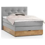 Belanoti Boxspringbett Hellgrau H2/H3 Polsterbett mit Massivholz Eiche