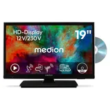 MEDION 47 cm (19 Zoll) HD Fernseher mit DVD-Player (perfekt für Camping Wohnmobil LKW Garten, 12V KFZ Car-Adapter, Triple Tuner Receiver, HDMI, US... - Schwarz