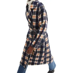 karierter Damen Frühlings-Mantel mit Gürtel Alltags-Mantel Basic-Mantel Langarm-Jacke 940534 Blau/Orange - 48