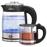 Homelux Watt Wasserkocher Glas 1,8 Liter Türksicher Teekocher LED Teekanne mit Sieb