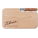 LOOXIS Personalisiertes Frühstücksbrettchen mit Messer, Wunsch-Name + Text graviert – Geschenk-Idee Geburtstag, Vatertag, Muttertag, Frauen und Männer – Erlen-Holz, Vesperbrett, 26x15cm