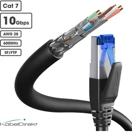 KabelDirekt – Cat 7 Netzwerkkabel, bruchfest – 20m – 10 Gigabit LAN Kabel & Ethernet Kabel, erhältlich in 0,25-30m (Patchkabel für Highspeed-Netzwerke, PC, Switch/Router/Modem, RJ45, schwarz)