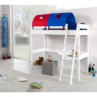 Hochbett RENATE Buche massiv weiß lackiert, mit Schreibtisch und Tunnel