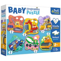 Trefl 44004 Baby Progressive Puzzles mit Formen von 2 bis 6 dickste Pappe große Teile freundliche Puzzleform Spaß für Kinder ab 2 Jahren Primo, Fahrzeuge