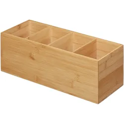 Relaxdays Ordnungsbox, 4 Fächer, Bambus, HBT 12 x 35 x 14 cm, Büro, Küche, Bad, stabil, vielseitig, Utensilienbox, natur