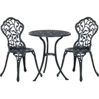 Outsunny Bistroset 3-tlg. Gartenset aus Aluminiumguss Balkonset Balkonmöbel Set Bistrotisch mit 2 Stühlen Gartenmöbel Schwarz - Schwarz