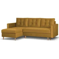 Beautysofa Ecksofa mit Schlaffunktion Sigurd L, Klassisches Design, Skandinavischer Stil, mit Bettkasten gelb