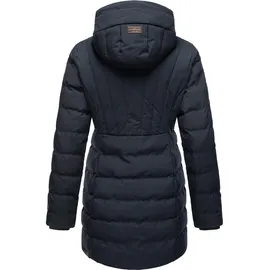 Ragwear Damen Wintermantel Warmer wasserdichter Steppmantel lang mit Kapuze Ashanta Block Navy Gr. XXL - XXL