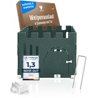 SUN-M Welpenauslauf 60cm hoch Waldgrün I 4-teilig I Welpenzaun für Garten & Wohnung I Wetterfest I Inkl. Saugnäpfe & Erdanker I Flexibler Welpenlaufstall für Hunde I - Welpengehege