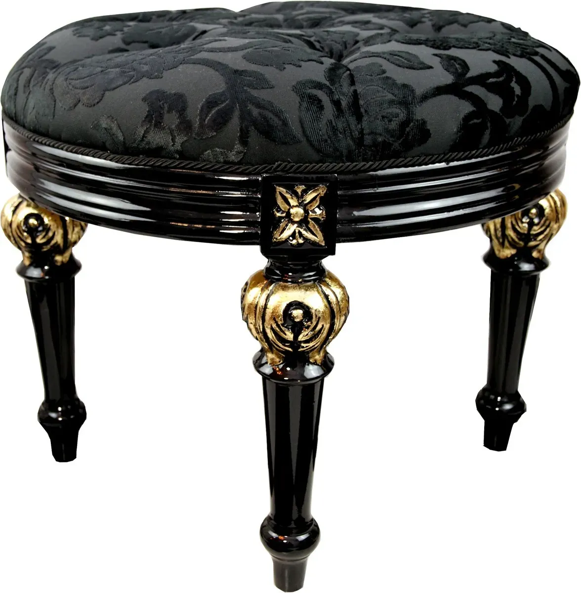 Pompöös by Casa Padrino Luxus Barock Sitzhocker Schwarz Rund Muster / Gold - Pompööser Barock Hocker designed by Harald Glööckler
