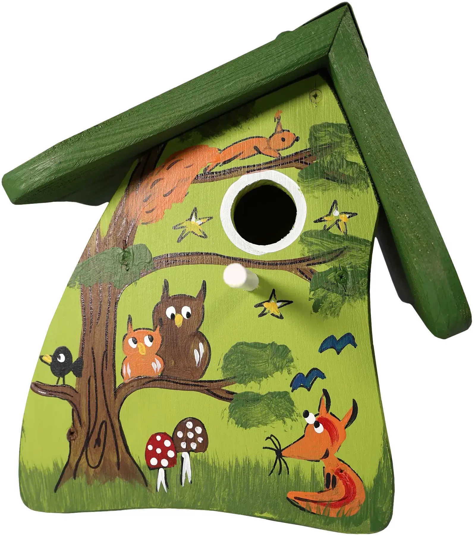 Vogelvilla Nistkasten Waldtiere, handbemaltes Nisthaus, mit Aufhängung