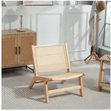OKWISH Relaxsessel 64x70x74 cm ohne Armlehne Naturholz Rattan Rückenlehne Lesesessel (1-St., Rattan Design Relaxstuhl für Lesen & Entspannen im Wohnbereich), Stuhl mit Holzrahmen, moderner Sessel für Wohnzimmer & Schlafzimmer beige