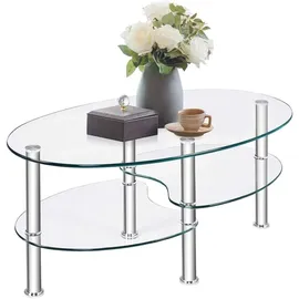 Costway Couchtisch Transparent Glas 90 x 50 x 45 cm