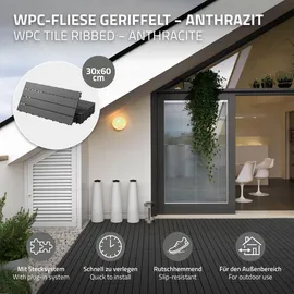 ECD Germany WPC Terrassenfliesen 60 x 30 cm / 12 St. 2 m2 Anthrazit