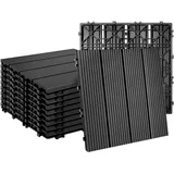 Relaxdays WPC Fliesen 11 Stück, 30x30, Balkonfliesen wetterfest, Terrassenplatten Klicksystem, 1m2, Holzoptik, anthrazit