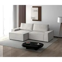 Ecksofa San Remo L-form Polsterecke mit Cord-Bezug mit Schlaffunktion und Bettkasten 268 cm Sofa l-förmig, Farbe: Beige, Poso 100 - Beige