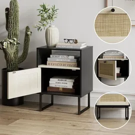 heyzoey Boho Rattan Nachttisch Kleiner Holz Beistelltisch mit Schublade Eiche