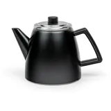 Bredemeijer schwarze kleine Teekanne 1.1 Liter aus Edelstahl - doppelwandige Edelstahlkanne mit Teefilter-Sieb - für längeren, warmen Teegenuss