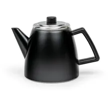 Bredemeijer schwarze kleine Teekanne 1.1 Liter aus Edelstahl - doppelwandige Edelstahlkanne mit Teefilter-Sieb - für längeren, warmen Teegenuss
