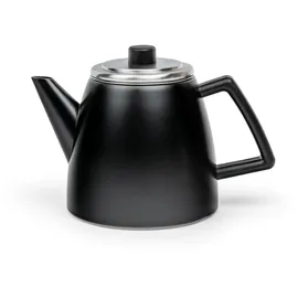 Bredemeijer schwarze kleine Teekanne 1.1 Liter aus Edelstahl - doppelwandige Edelstahlkanne mit Teefilter-Sieb - für längeren, warmen Teegenuss