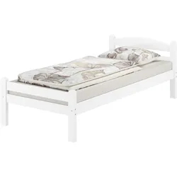 Erst-Holz Weißes Einzelbett Buche massiv 90x200 Bettgestell und wählbare Ausstattung V-60.45-09Wohne Zubehör