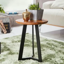 Kadima Design Industrial Beistelltisch Sheesham Holz und Metall, Rustikales Design. 35x35x37 cm