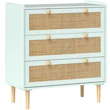 Homcom Kommode Beistellschrank mit 3 Schubladen, Sideboard mit Boho-Stil, Rattanoptik, Schubladenkommode für Wohnzimmer, Schlafzimmer, Grün 80 x 40 x 87,5 cm