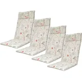 4er-Set Luxuriöse Hochlehner-Auflage, Gartenstuhlkissen wasserabweisend, Blumenmuster weiss, 120 x 50 cm, weich & komfortabel für optimale Entspannung