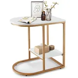 ineasicer - C-förmiger Beistelltisch, Sofatisch, Betttisch, Laptoptisch, Couchtisch mit Marmorplatte und Metall, Edelstahloptik, Wohnzimmer,