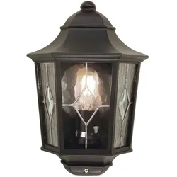 Licht-Erlebnisse Außenwandlampe Schwarz Metall Glas IP43 Rustikal elegant LEADWORTH Vintage Lampe Haustür Terrasse, ED2/1/1152