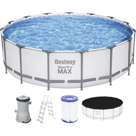 BESTWAY Steel Pro Max Frame Pool Set 457 x 122 cm lichtgrau inkl. Filterpumpe