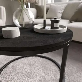 Lukmebel Couchtisch, CIRI, 60x60x42cm, rund, schwarz und dunkler Beton